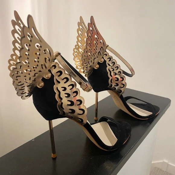 Sophia Webster Black and Gold Angel Wing Heels - Picture 2 of 4